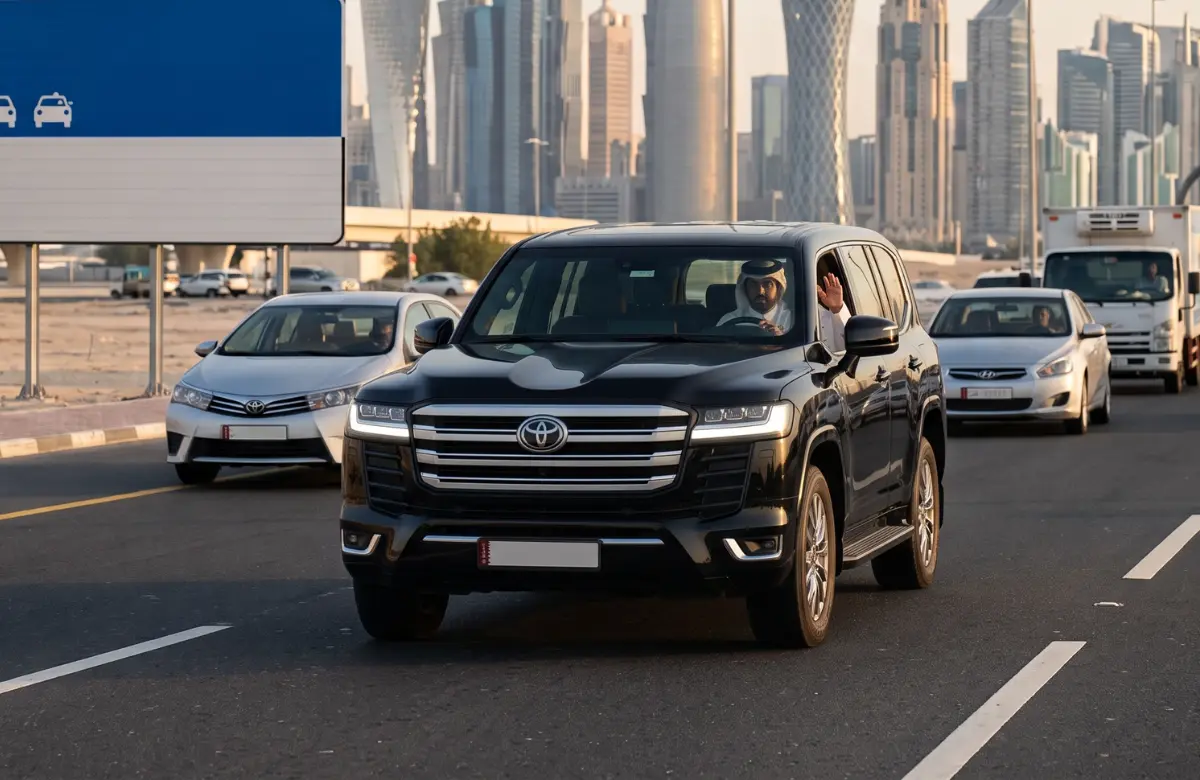 Qatar driving etiquette on a busy road in Doha