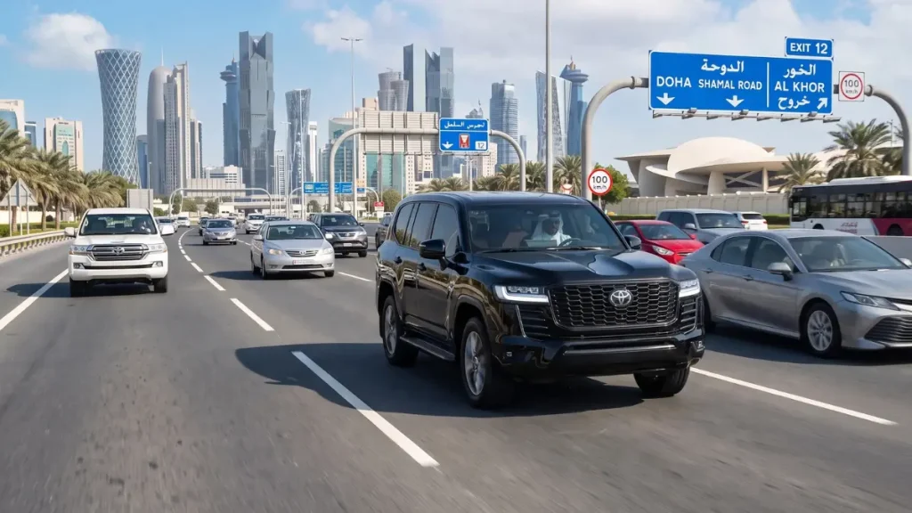 Qatar driving etiquette on a busy road in Doha, Qatar